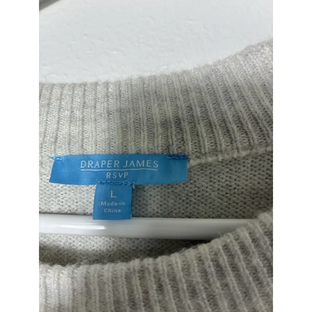 Draper James RSVP Gray Jewel Pearl Balloon Sleeve Crewneck Knit Sweater Sz Large